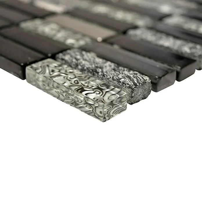 Mosaikfliese Rechteck Crystal Mix XCM SM88 - 29,8 x 30,4 cm, Grau/Schwarz, Glänzend - Detailaufnahme