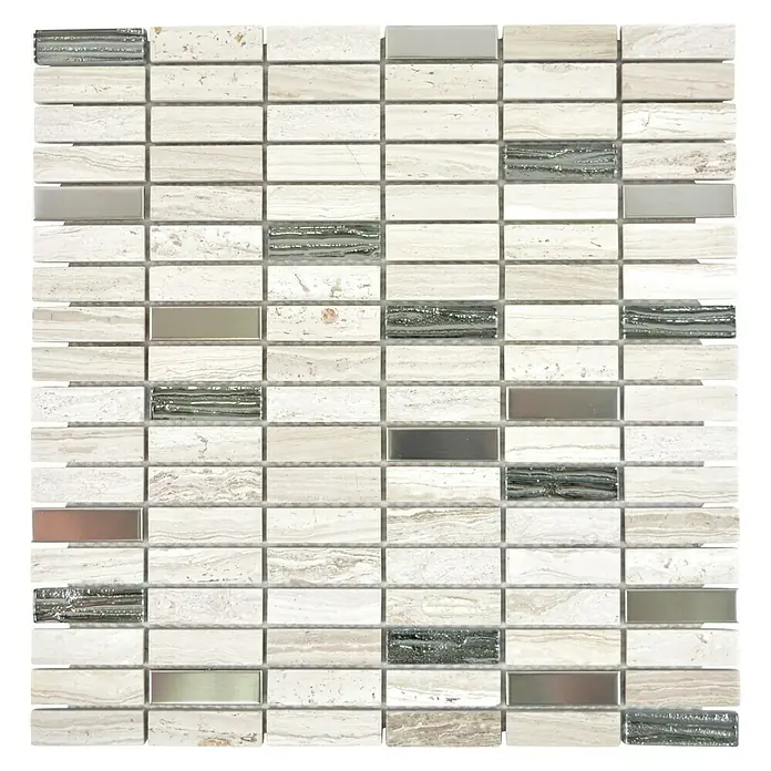 Mosaikfliese Stäbchen Crystal Mix XNM SM67 - 29,8 x 30,4 cm, Grau/Weiß, Glänzend - Draufsicht