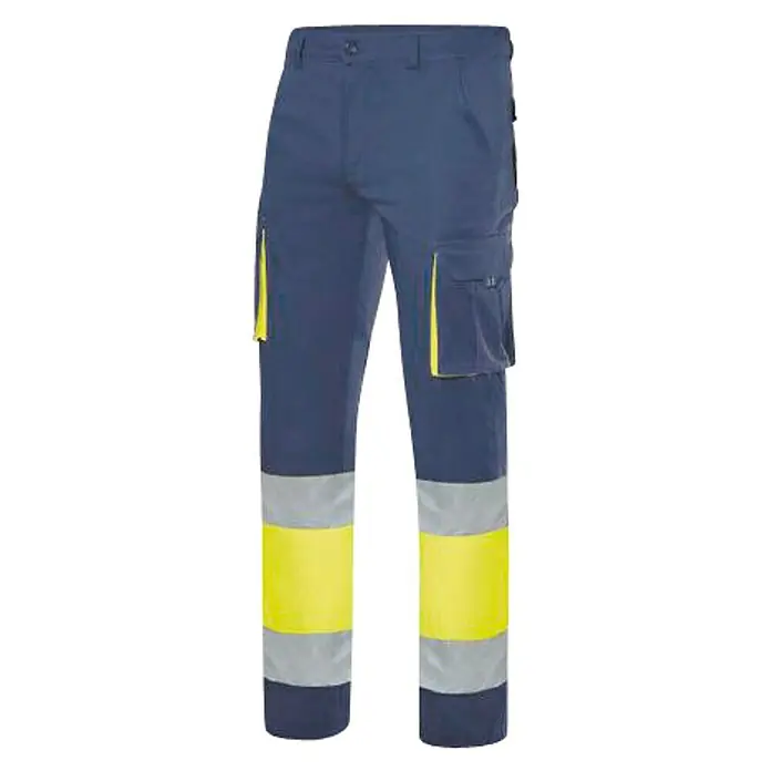 Velilla Pantalones de trabajo de alta visibilidad - L, Azul/Amarillo, 16% poliéster, 46% algodón, 38% EMET