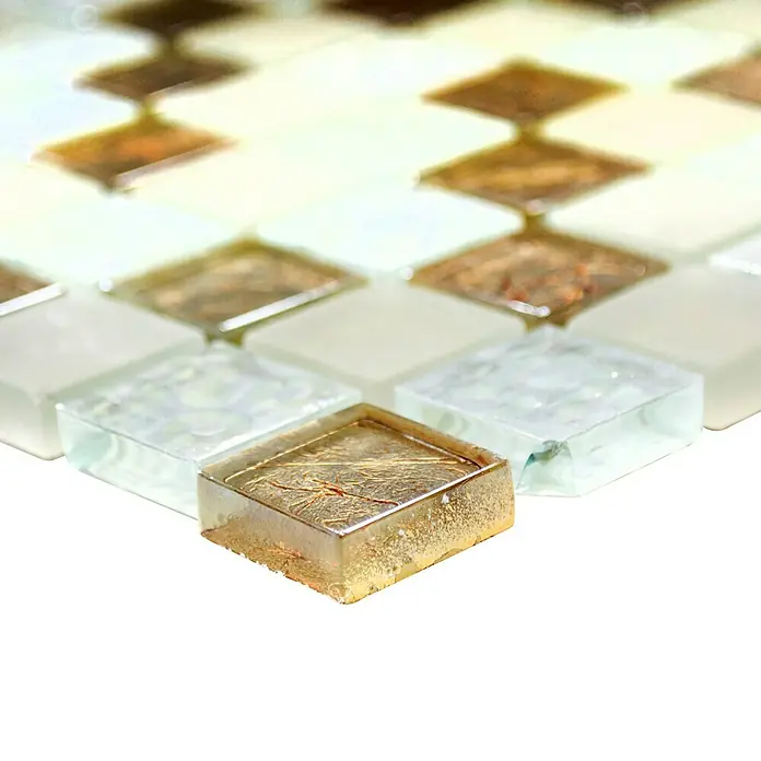 Mosaikfliese Quadrat Crystal Mix XCM 8LU80 - 29,8 x 29,8 cm, Champagner, Glänzend - Detailaufnahme