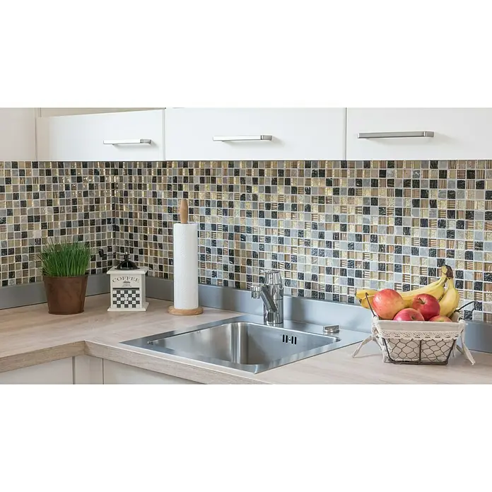 Mosaikfliese Quadrat Crystal Mix XCM CR17 - 30 x 30 cm, Braun/Grau/Gold, Matt - Stimmungsaufnahme