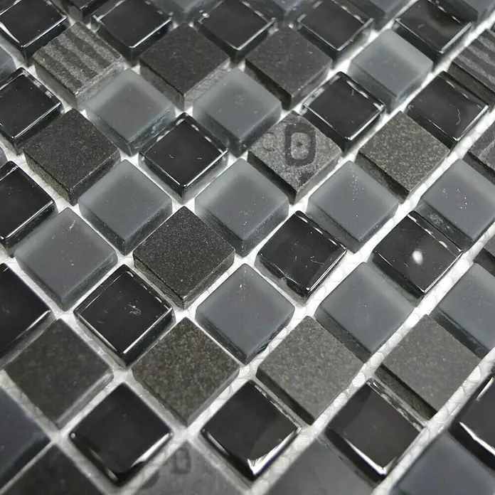 Mosaikfliese Quadrat Crystal Mix XCM HQ19 - 30,5 x 30,5 cm, Schwarz, Matt - Detailaufnahme