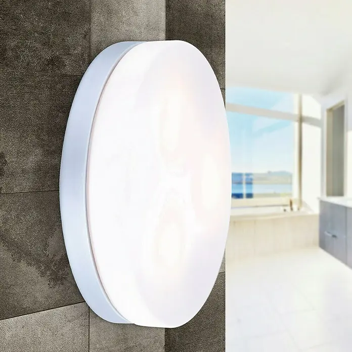 Globo Plafón para pared y techo exterior Vranos 30 - 40 W, L x An x Al: 30 x 30 x 7 cm, Plateado, Opal, IP44