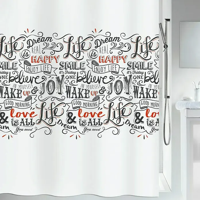 Spirella Cortina de baño textil Love&Joy - An x Al: 180 x 200 cm, Blanco, Rojo, Negro