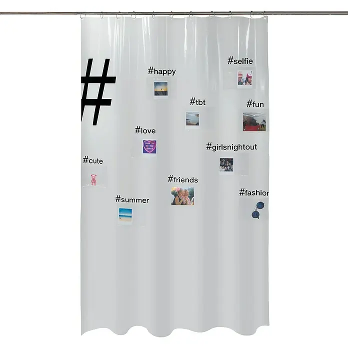 Spirella Cortina de baño Peva Hashtag - An x Al: 180 x 200 cm, Blanco, Multicolor