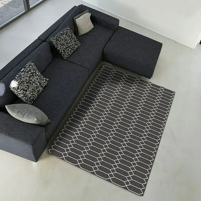 Alfombra Denmark - Negro/blanco, 230 x 160 cm, 100% polipropileno heat-set frisè - Foto ambiente