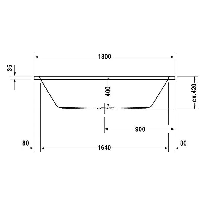 Duravit D-Code Badewanne - 180 x 80 cm, Ablauf: Mittig, Sanitäracryl, Weiß - Vorderansicht
