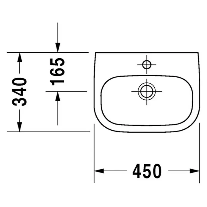 Duravit D-Code Waschbecken - 45 x 34 cm, Ohne Spezialglasur, Hahnloch: Mitte, Mit Überlauf, Weiß