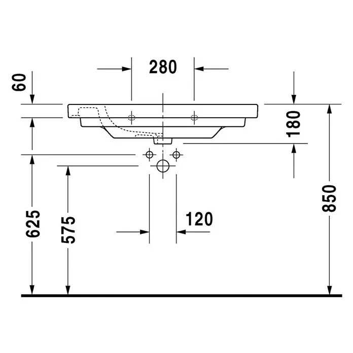 Duravit D-Code Waschtisch - 85 x 48 cm, Ohne Spezialglasur, Hahnloch: Mitte, Mit Überlauf, Weiß