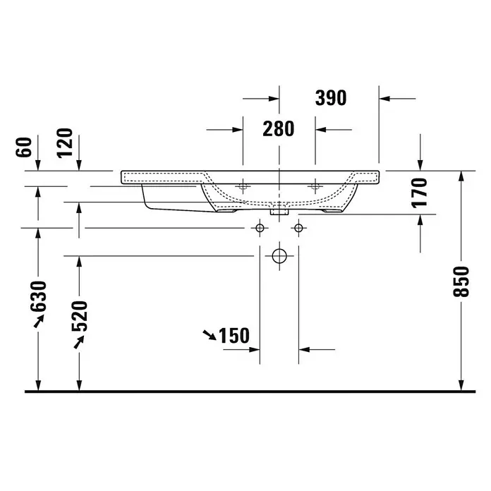 Duravit DuraStyle Waschtisch - 100 x 48 cm, Mit schmutzabweisender Glasur, Hahnloch: Rechts, Mit Überlauf, Weiß