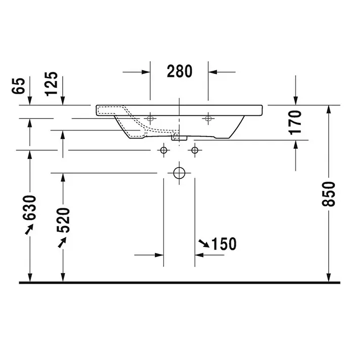 Duravit DuraStyle Waschtisch Typ 1 - 80 x 48 cm, Ohne Spezialglasur, Hahnloch: Mitte, Mit Überlauf, Weiß