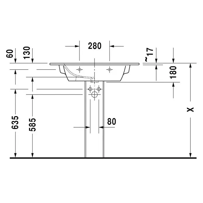 Duravit ME by Starck Waschtisch Typ 1 - 83 x 49 cm, Ohne Spezialglasur, Hahnloch: Mitte, Mit Überlauf, Weiß