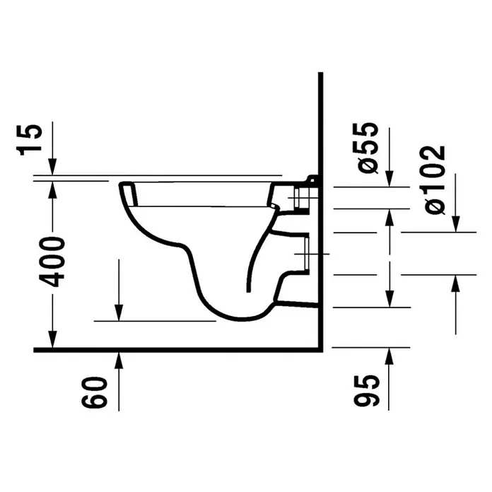 Duravit D-Code Wand-WC Compact - Mit Spülrand, Mit antibakterieller Glasur, Spülform: Tief, WC Abgang: Waagerecht, Weiß