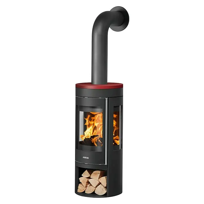 Justus Kaminofen Mino Trios 2.0 - 5 kW, Raumheizvermögen: 88 m³, Material Abdeckung: Keramik, Schwarz/Bordeaux
