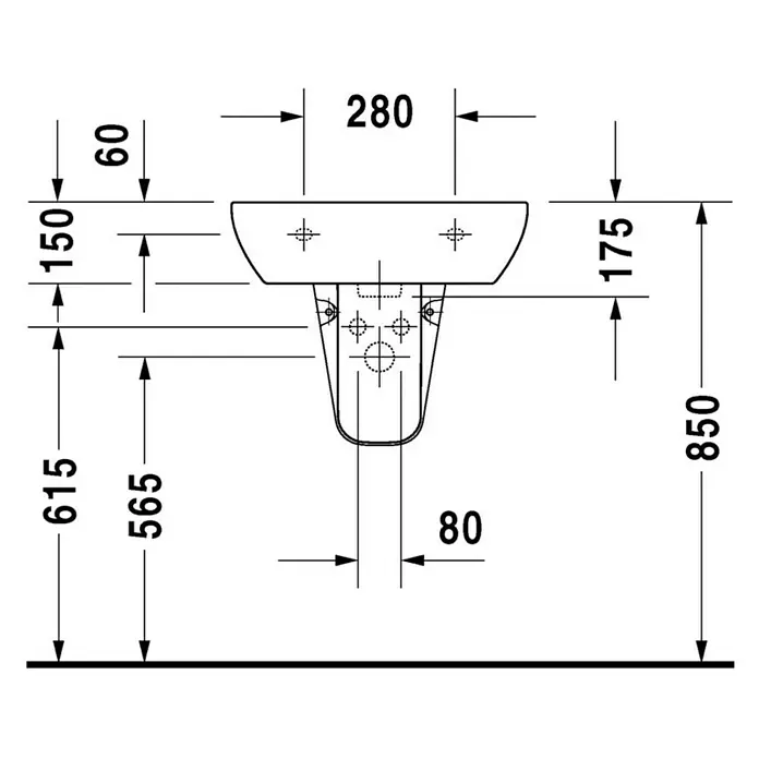 Duravit D-Code Waschtisch - 55 x 43 cm, Ohne Spezialglasur, Hahnloch: Mitte, Mit Überlauf, Weiß