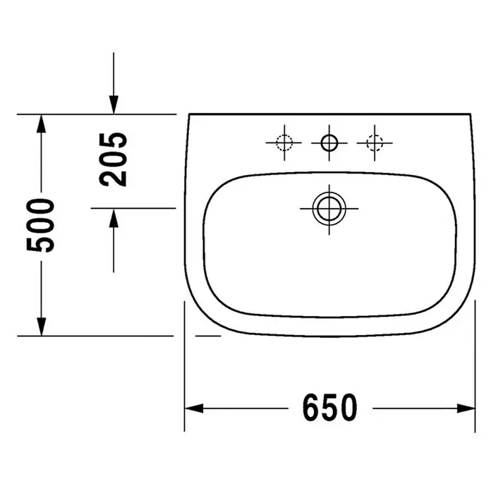Duravit D-Code Waschtisch - 65 x 50 cm, Ohne Spezialglasur, Hahnloch: Mitte, Mit Überlauf, Weiß