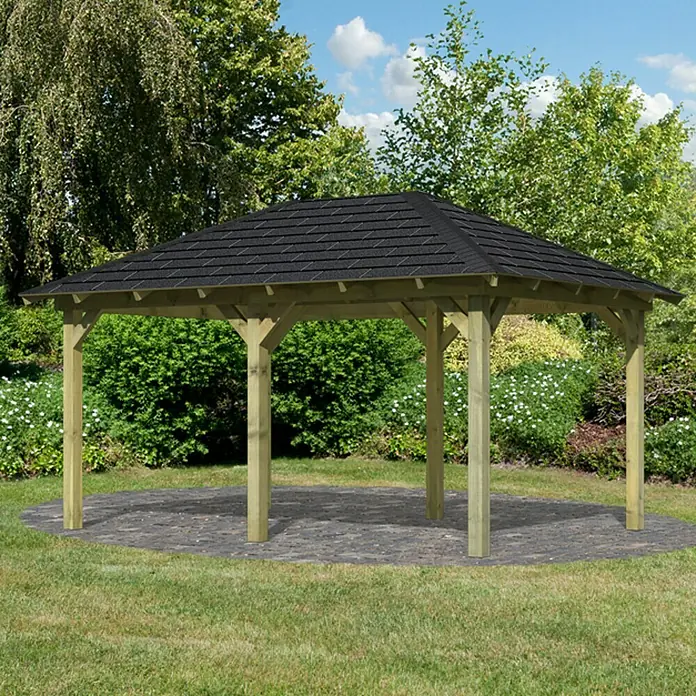 Karibu Pavillon Perida Set - 485 x 345 cm, Schwarz, Natur - Linke Seitenansicht