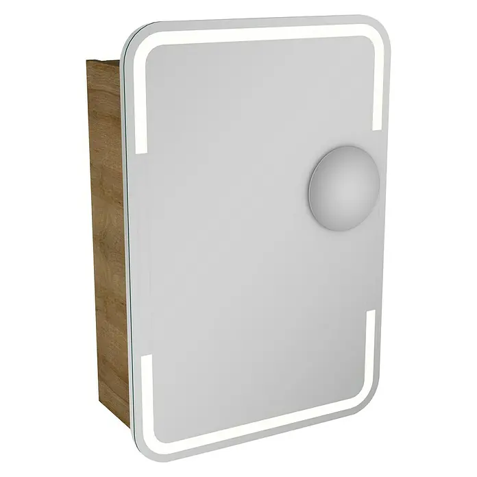 Camargue Stella LED-Spiegelschrank - B x H: 51 x 73,7 cm, Anschlag: Rechts, Mit abgerundeten Kanten, Spanplatte, Berg Eiche - Linke Seitenansicht