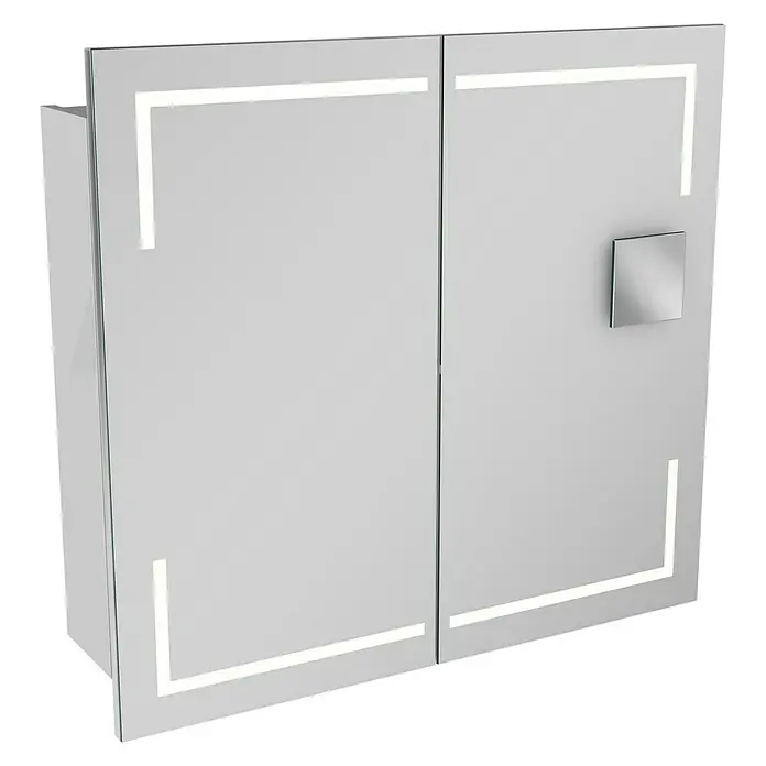Camargue Stella LED-Spiegelschrank - B x H: 80 x 73,7 cm, Mit Beleuchtung, Mit eckigen Kanten, Spanplatte, Weiß - Linke Seitenansicht