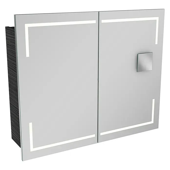 Camargue Stella LED-Spiegelschrank - B x H: 90 x 73,7 cm, Mit Beleuchtung, Mit eckigen Kanten, Spanplatte, Dark Oak - Linke Seitenansicht