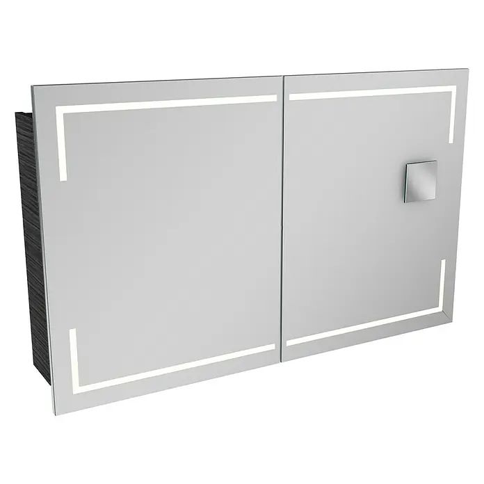 Camargue Stella LED-Spiegelschrank - B x H: 120 x 73,7 cm, Mit Beleuchtung, Mit eckigen Kanten, Spanplatte, Dark Oak - Linke Seitenansicht