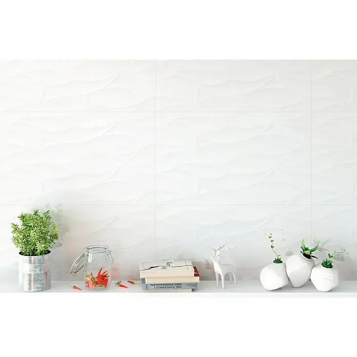 Revestimiento de pared Ondas - 33 x 55 cm, Blanco, Brillante