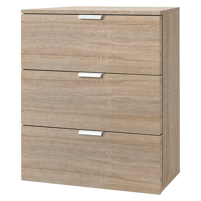 Express Möbel Nachttisch Carina - L x B x H: 42 x 50 x 61 cm, Sonoma Eiche, Anzahl Schubladen: 3 Stk. - Linke Seitenansicht