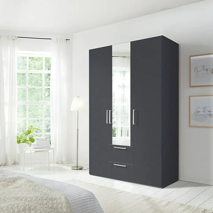 Express Möbel Kleiderschrank Brooklyn - L x B x H: 58 x 150 x 216 cm, Graphit, 1 Spiegel, Anzahl Schubladen: 2 Stk. - Stimmungsaufnahme
