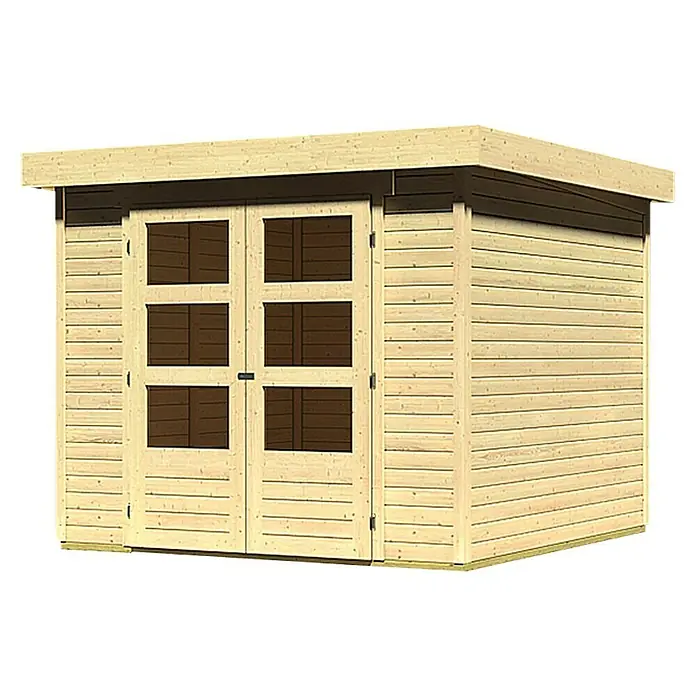 Karibu Gartenhaus Askola - L x B: 246 x 242 cm, Wandstärke: 19 mm, Flachdach, Natur - Linke Seitenansicht