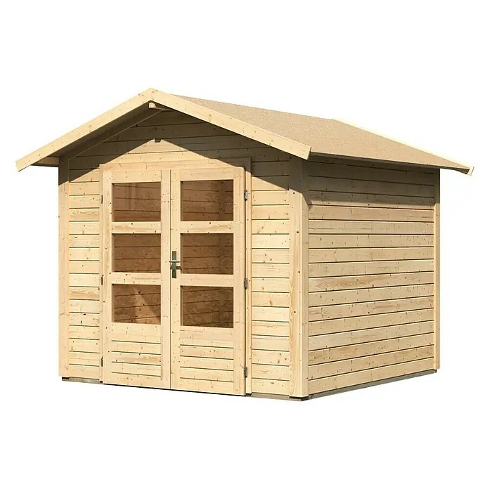 Karibu Gartenhaus Talkau 4 - 274 x 270 cm, Wandstärke: 28 mm, Satteldach, Natur - Linke Seitenansicht