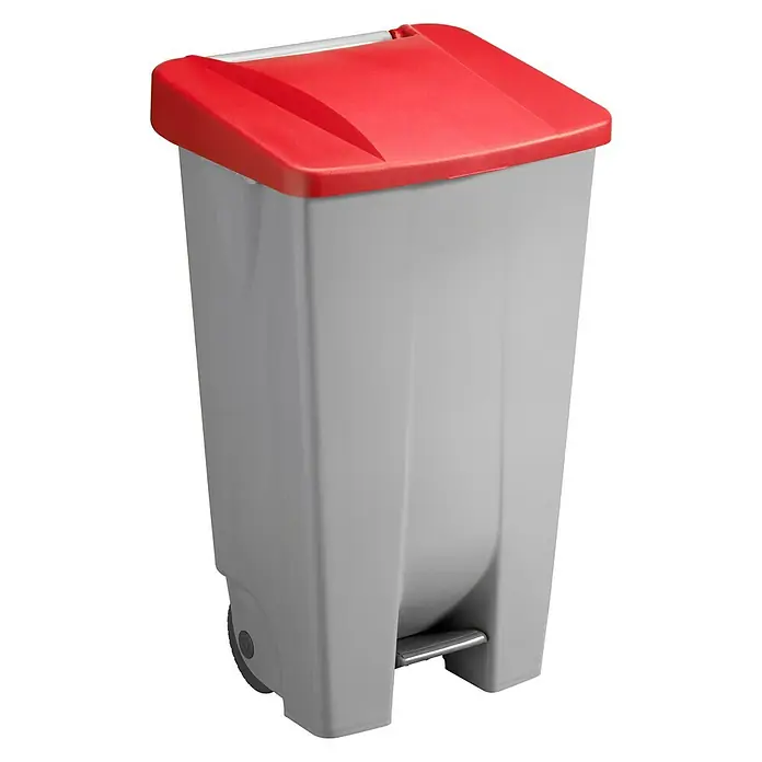 Sunware Treteimer Basic - 120 l, Grau/Rot, Eckig, Kunststoff - Linke Seitenansicht