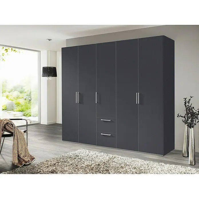 Express Möbel Kleiderschrank Brooklyn - L x B x H: 58 x 250 x 216 cm, Graphit, Ohne Spiegel, Anzahl Schubladen: 2 Stk. - Stimmungsaufnahme