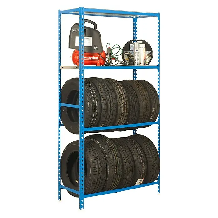 Simonrack Simongarage Metall-Reifenregal Mega Plus - L x B x H: 40 x 120 x 200 cm, Traglast: 200 kg/Boden, Anzahl Böden: 4 Stk., Stecken, Blau - Ansicht von oben