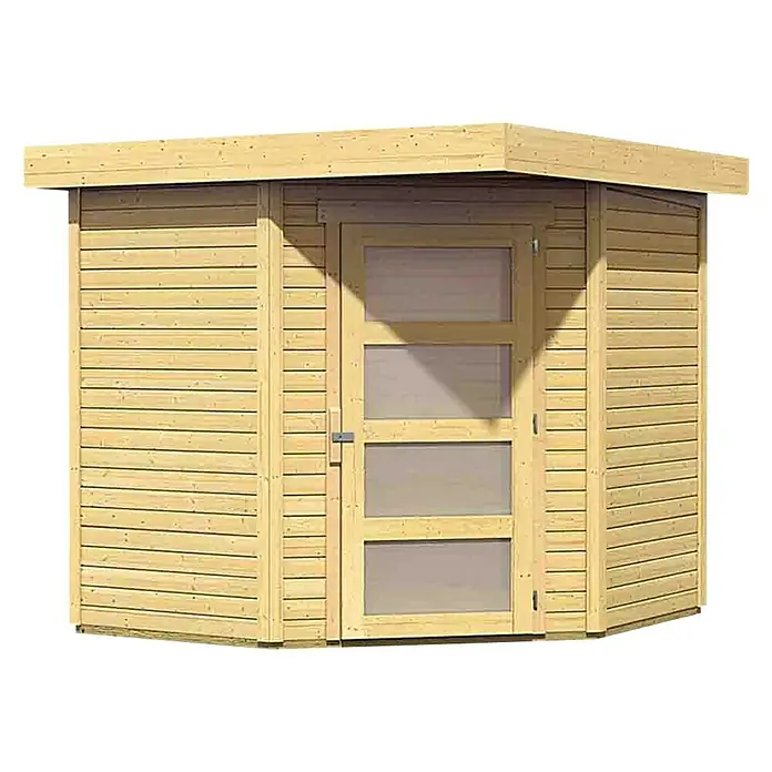 Karibu Gartenhaus Schwandorf 3 - 242 x 238 cm, Wandstärke: 19 mm, Flachdach, Natur - Rechte Seitenansicht