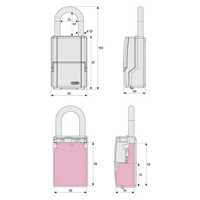 Abus Schlüsselbox Key Garage 737 - Geeignet für: Bis zu 8 Schlüssel, L x B x H: 40 x 65 x 150 mm, Mit Bügel