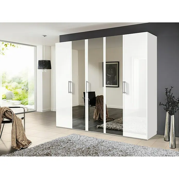 Express Möbel Kleiderschrank Brooklyn - L x B x H: 58 x 250 x 216 cm, Weiß, 3 Spiegel, Lackiert - Stimmungsaufnahme