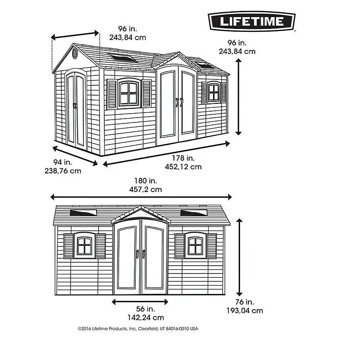 Lifetime Gerätehaus Residenz - Außenbreite inkl. Dachüberstand: 244 cm, Außentiefe inkl. Dachüberstand: 458 cm, Stahl, Anthrazit/Lichtgrau/Schwarz