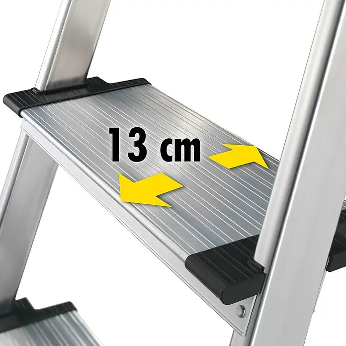 Hailo Stojeće ljestve s gazištem XXL - Radna visina: 2,6 m, Broj stuba: 4 stepenice, Dubina gazišta: 130 mm, Aluminij
