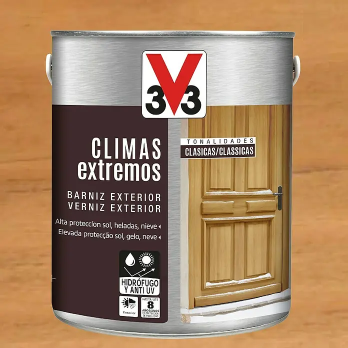 V33 Barniz para madera exterior Climas Extremos - Roble oscuro, Brillante, 2,5 l