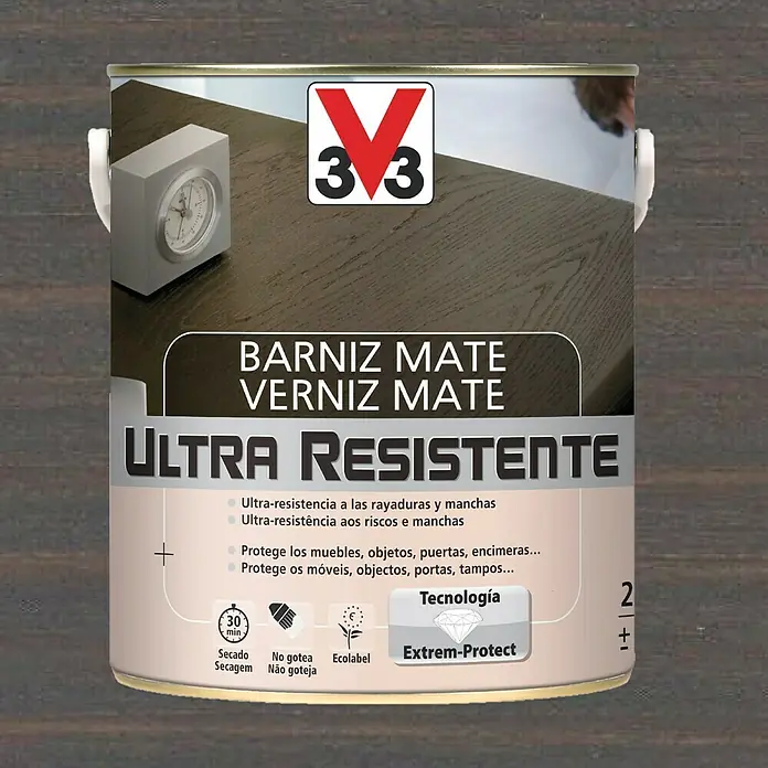 V33 Barniz para madera Mate Ultra Resistente - Wengué, Mate, 2,5 l