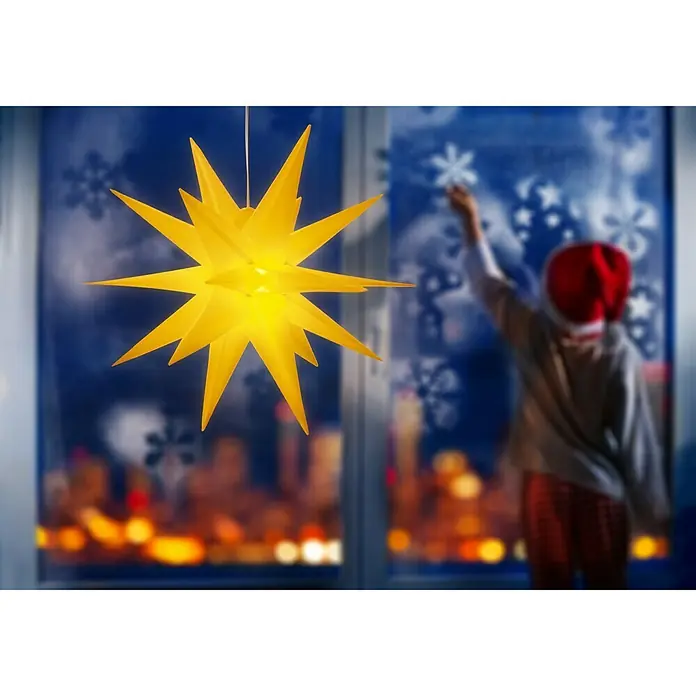 Tween Light Estrella LED colgante 3D - Para exterior, 1 luz, Diámetro: 50 cm, Amarillo, Blanco cálido - Foto ambiente