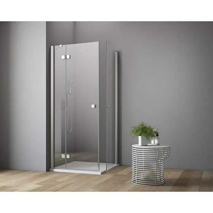 GEO Hit Eckdusche B-E310 - 100 x 90 x 202,2 cm, Beschichtet, Stärke: 6 mm, Silber - Vorderansicht