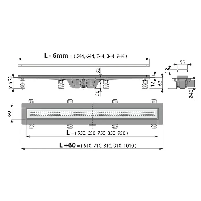 Alcaplast Duschrinne - Länge Rost: 65 cm, Material Rost: Edelstahl