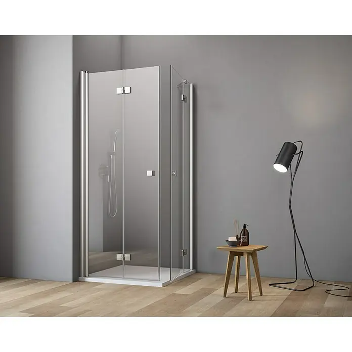 GEO Hit Eckdusche B-E430 - 100 x 90 x 202,2 cm, Unbeschichtet, Stärke: 6 mm, Silber - Vorderansicht