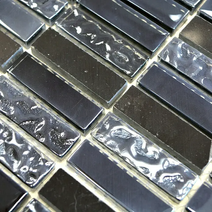 Mosaikfliese Stäbchen Crystal Mix XCM SM86 - 32,2 x 31 cm, Grau/Schwarz, Glänzend