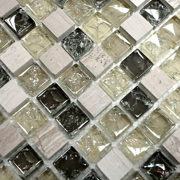 Mosaikfliese Quadrat Crystal Mix XIC 1052 - 30,5 x 30,5 cm, Grau, Glänzend