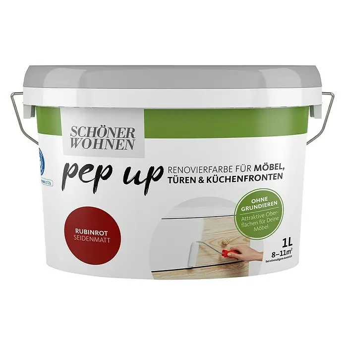 SCHÖNER WOHNEN-Farbe Pep up Renovierfarbe Möbel - Rubinrot, 1 l, Seidenmatt - Vorderansicht