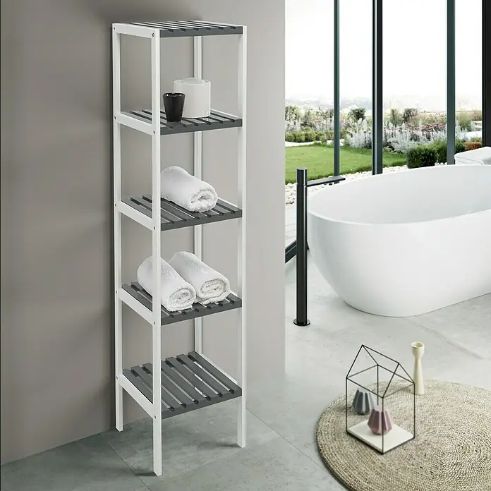 Estantería de baño Nature - L x An x Al: 30 x 34 x 140 cm, Blanco/Gris