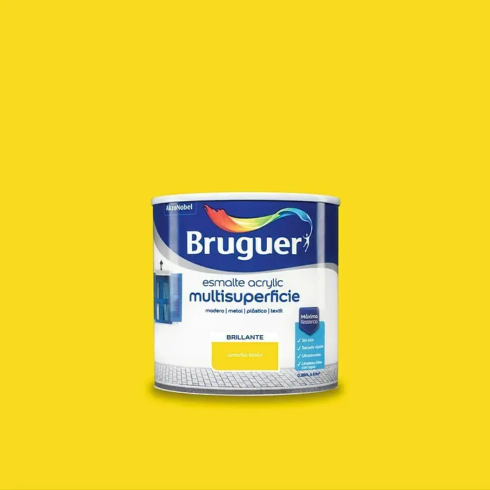 Bruguer Esmalte de color Acrylic multisuperficie - Amarillo limón, 250 ml, Brillante