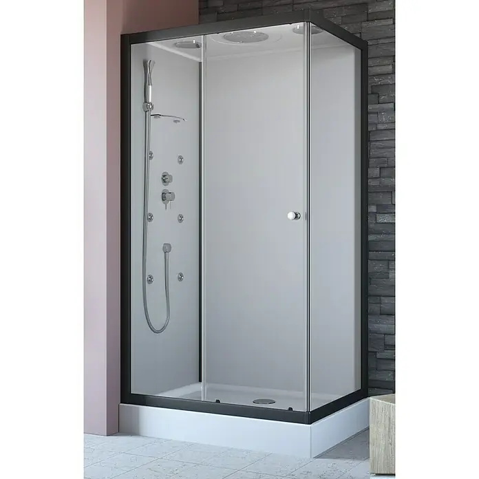 GEO Fix Komplettdusche - 80 x 110 x 215 cm, Weiß/Schwarz - Vorderansicht